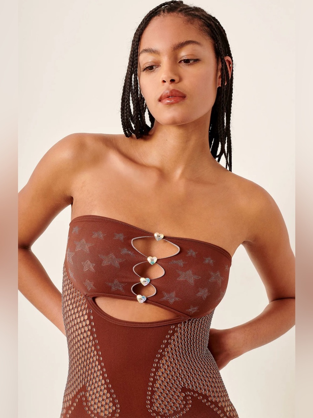 New! Poster Girl Roxie Dress Old Money Brown Stretch Bodycon Midi Dress 🤎🤠 OS - Picture 6 of 13